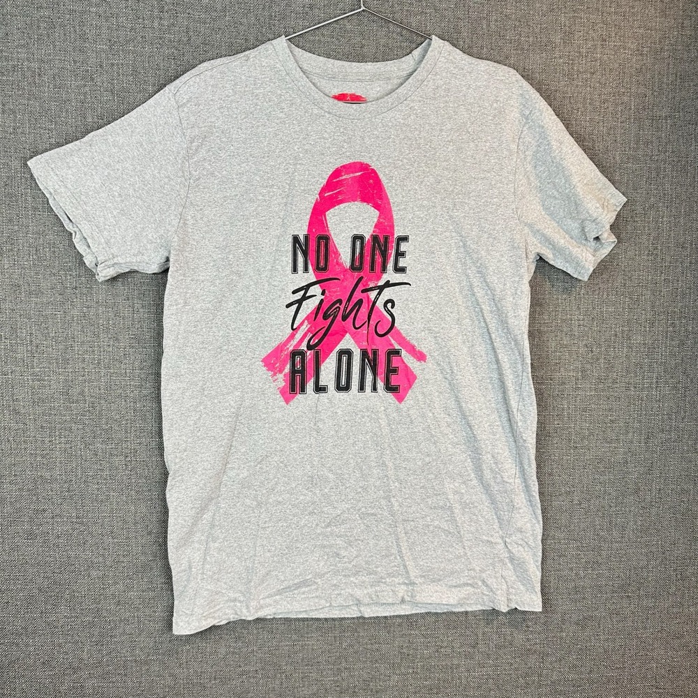 Breast Cancer Awareness T Shirt Gray XL‎ No One Fights Alone Ribbon